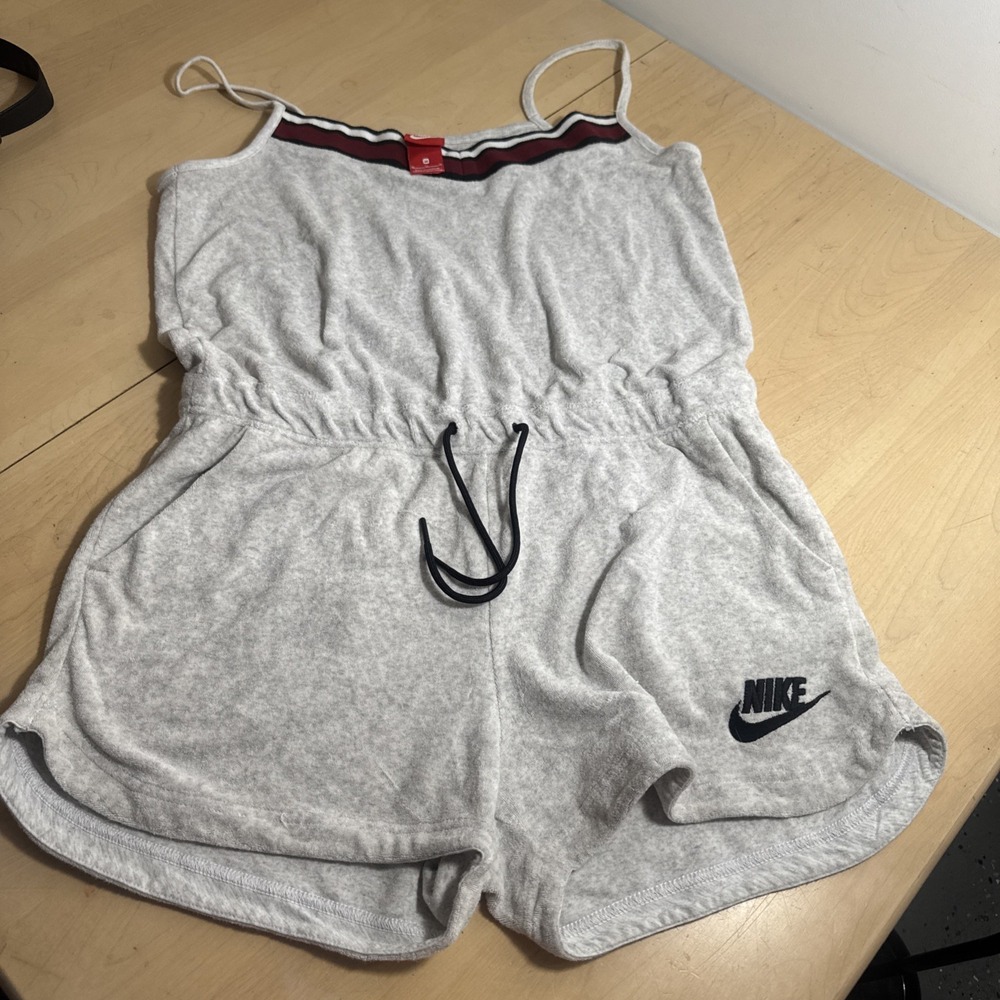 Nike Women's Gray Sleeveless Romper - Casual Drawstring Shorts